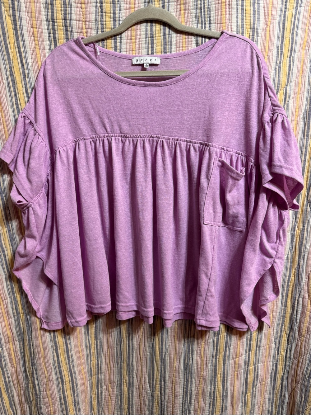 HYFVE Lavender Ruffle Sleeve Peasant Tunic